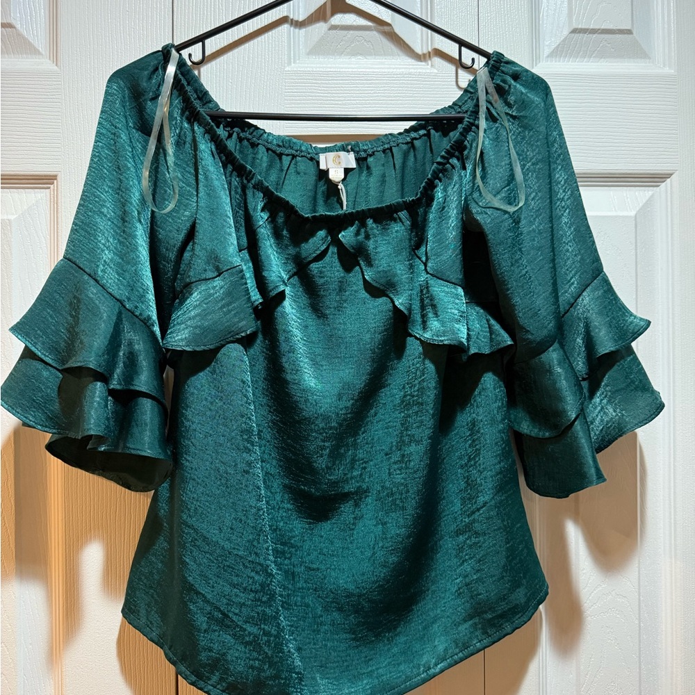 Elegant Green Ruffle Blouse